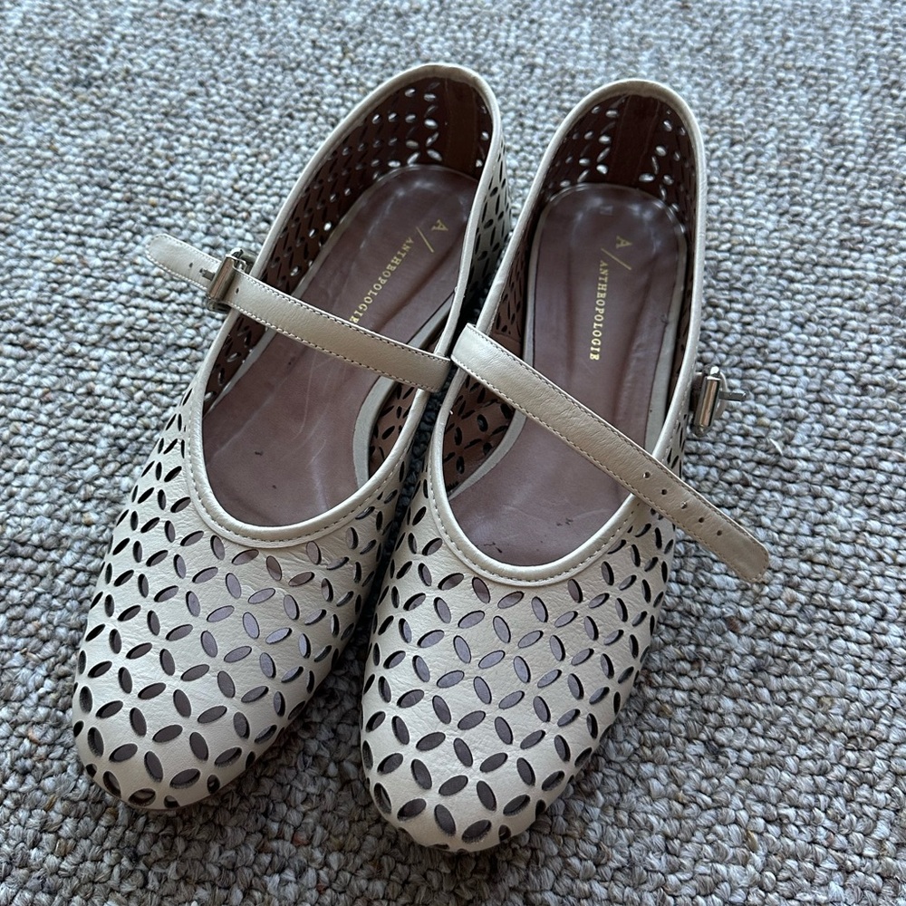 Anthropologie Cream Cutout Flats